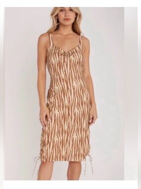 Backyard Roses Zebra Print Midi Dress M NWT Adjustable Ruched Hem